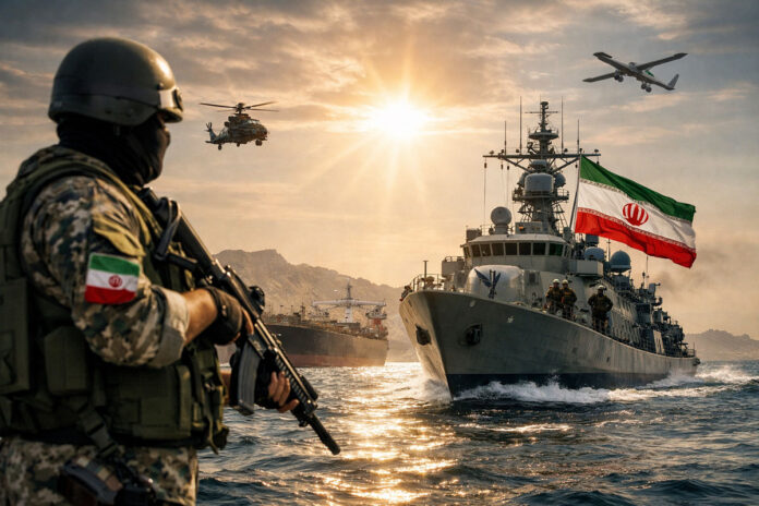 iran-tightens-strait-of-hormuz-again-april-18-2026 - (Photo by AI)