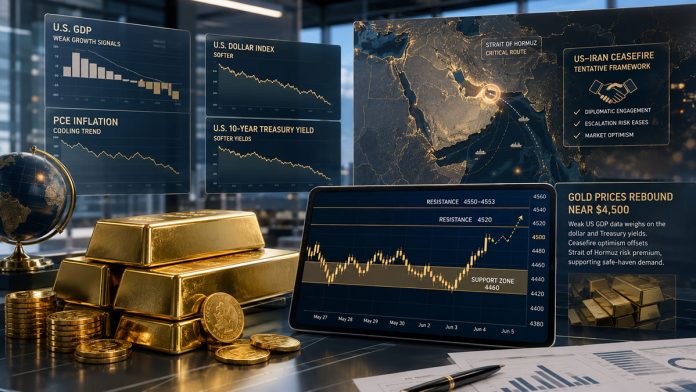 Gold Rebounds Near 4500 as Weak US GDP Offsets Hormuz Risk
